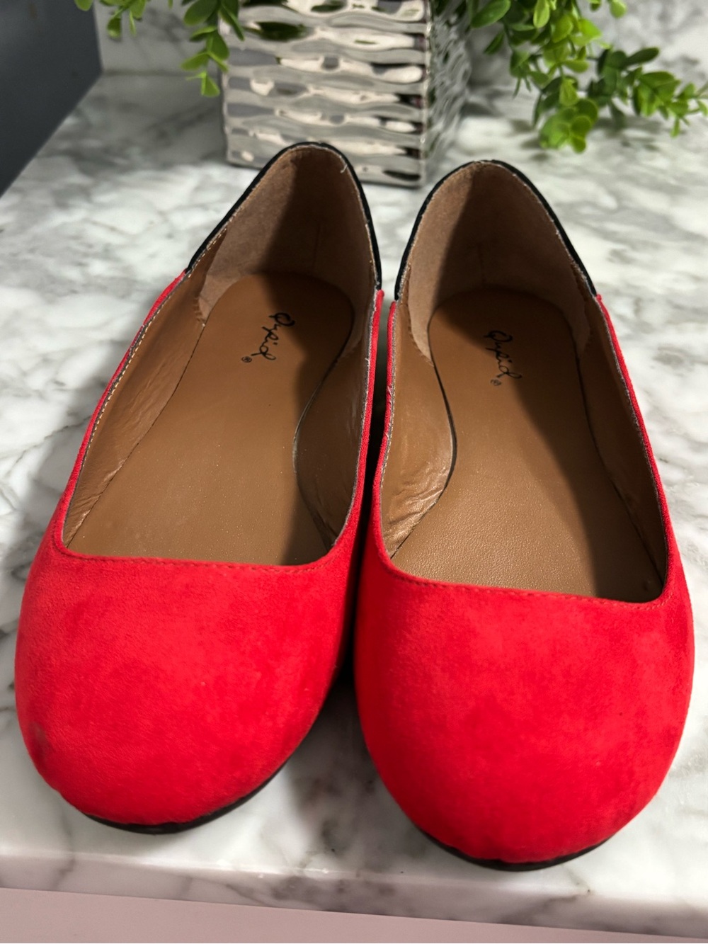 Qupid Red Suede-Look Ballet Flats